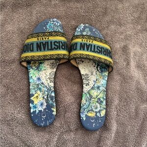 Dior Blue and Gold Floral Sandals